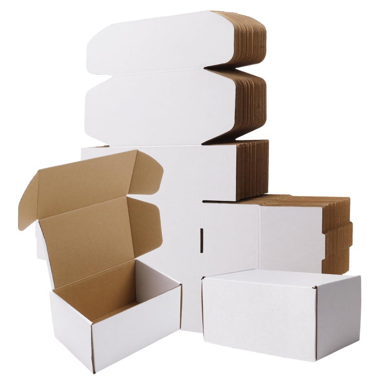 BIOBROWN 6x4x3"" 50 Pack Corrugated Cardboard Boxes Small Shipping Box for Packaging Small Business Mailer Mailing White - Image 1